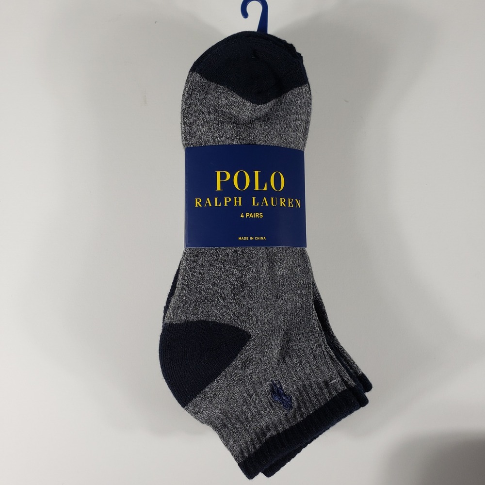 Polo Ralph Lauren Mens 4 Pack Low Cut Socks 6-12.5 Grey Navy Athletic New